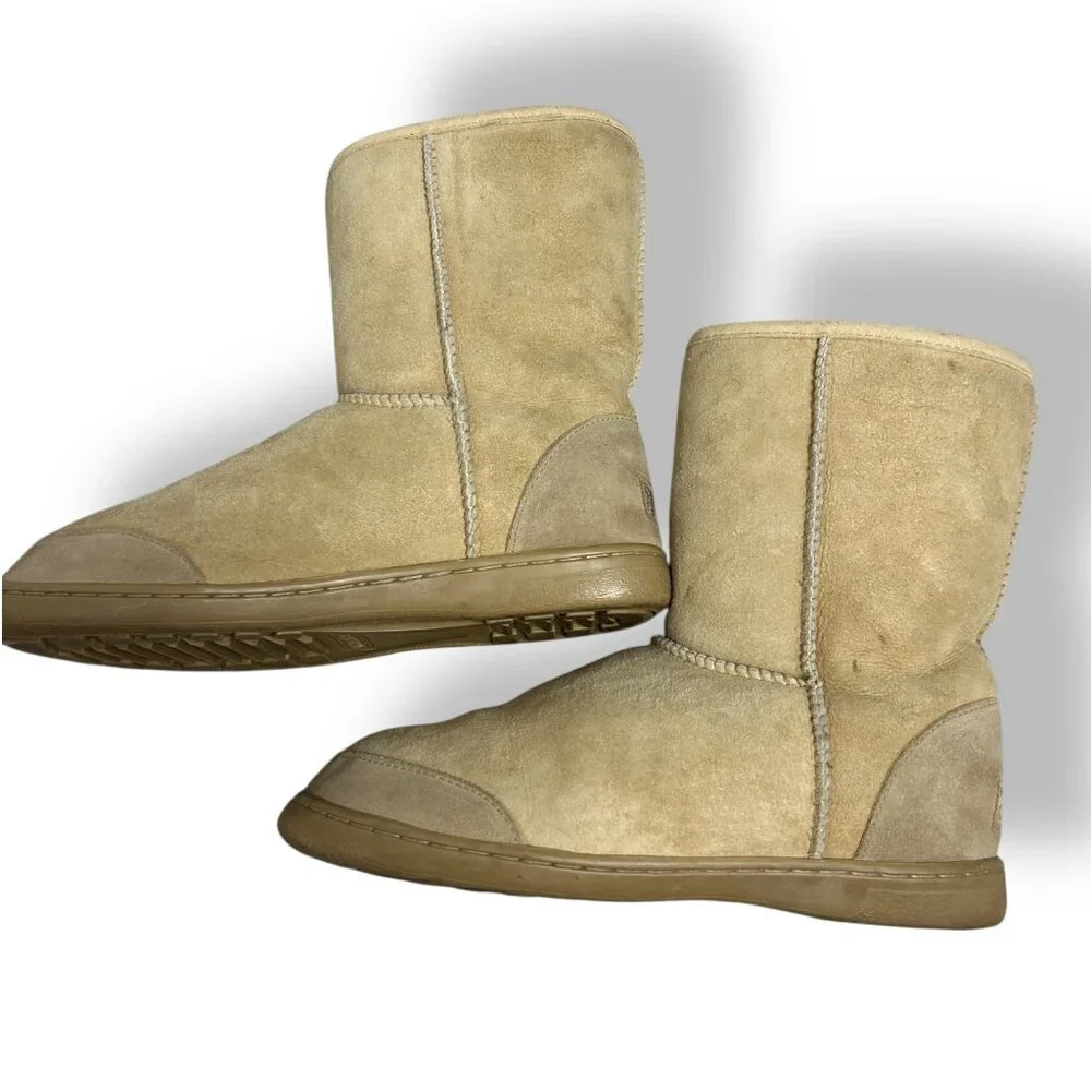 Qwaruba Genuine Sheepskin Mid Calf Boots Suede Outer Tan Brown (Ugg -like) Sz 8